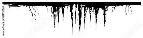 Frozen hanging icicles border or header silhouette vector illustration sketch style winter ice decoration with dripping water effect