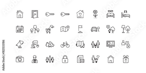 Set of Transport, Location, and Personal Vehicle Outline Icons.