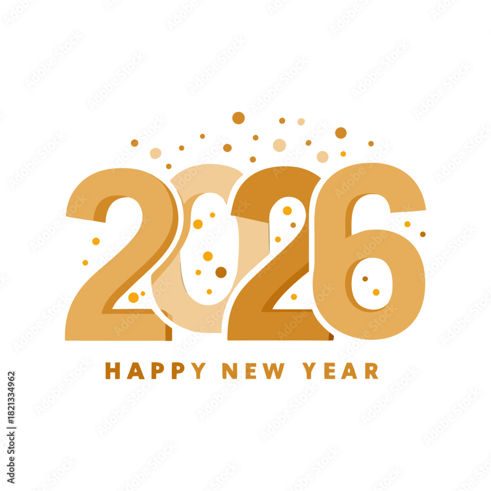 Fototapeta premium Golden 2026 happy new year text with confetti isolated on white background