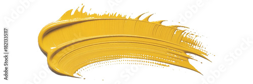 Paint yellow brush stroke isolated on white background. Vector realistic illustration of a yellow paint tube, glossy acrylic paint brush stroke for Your art design