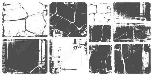 Grunge stencil collection: black and white urban art design elements, set of grunge texture, Vector illustration, Dust overlay textured. dust and scratched. Grunge, transparent background.
