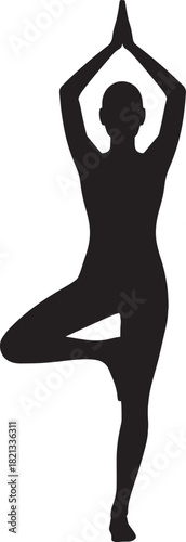 Yoga Tree Pose Silhouette – Minimal Flat Vector with Sharp Clean Body Outline on White Background