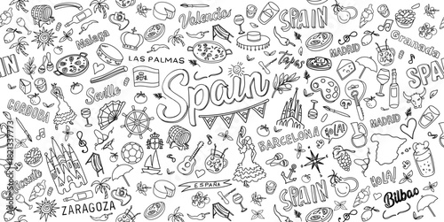 Hand-drawn Spain﻿ Doodle Art Horizontal Banner Illustration