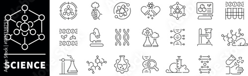 Science vector icons in line style. Science line icons set