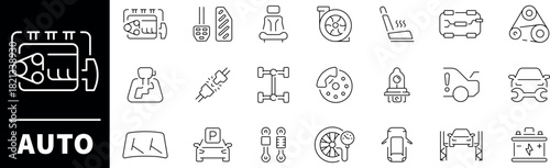 Auto vector icons in line style. Automotive line icons set.