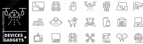 Devices and gadgets vector icons in line style. Devices line icons set. Gadgets icons collection