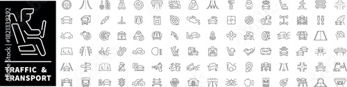 Transport related icons collection. Traffic and transport vector icons in line style. Automobile vector icons in line style.