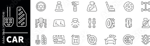 Car vector icons in line style. Car line icons set. Transport related icons