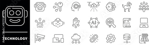 Technology vector icons in line style. Technology thin line icons set