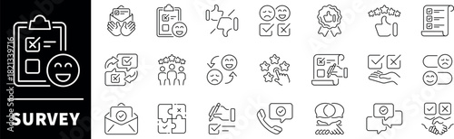 Survey vector icons in line style. Survey thin line icons set. Questionnaire outline icons