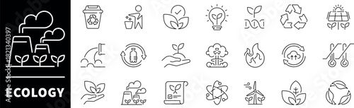 Ecology vector icons in line style. Ecology icons set. Outline ecology icons