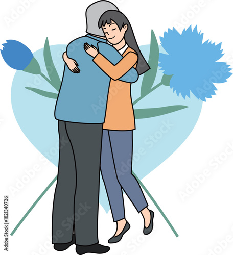 父の日に抱き合う親子の温かいイラスト