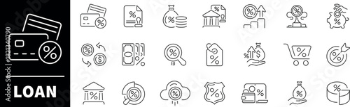 Loan vector icons in line style. Loan icons set. Outline loan icons