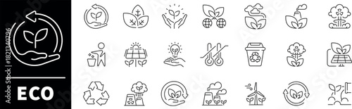 ECO vector icons in line style. ECO icons set. Outline ecology icons.