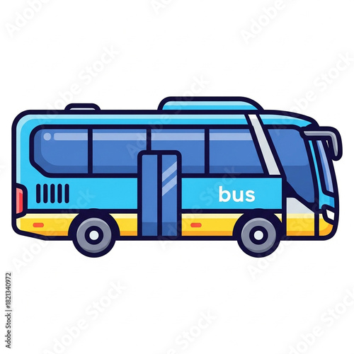 Cheerful Blue and Yellow City Bus Icon, Modern Public Transport Vector Illustration with 'bus' Text