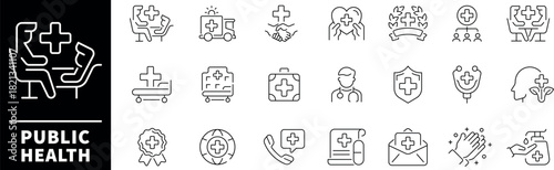 Public health vector icons in line style. Healthcare icons set. Outline health icons