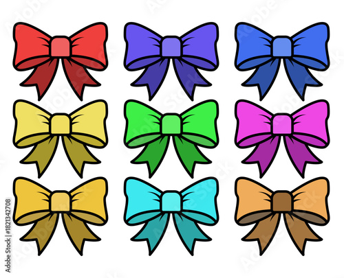 Nueve lazos de regalo de diferentes colores