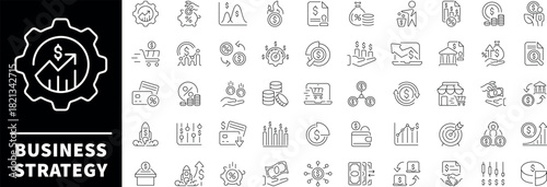 Business strategy vector icons in line style. Business strategy related icons collection. Outline business icons