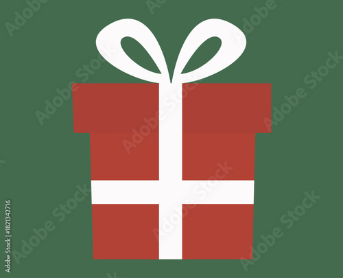 Caja de regalo roja con lazo blanco sobre fondo verde