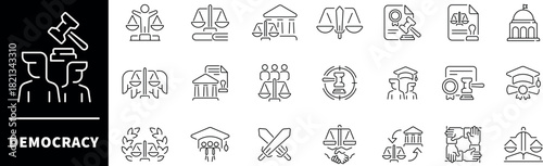 Democracy vector icons in line style. Democracy icons set