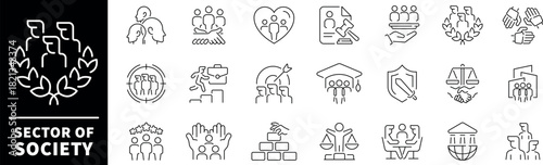 Sector of society vector icons in line style. Sector of society related icons set