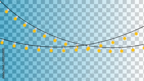 String of yellow glowing light bulbs hanging on a string