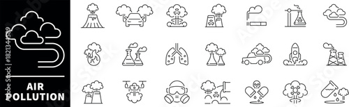 Air pollution vector icons in line style. Air pollution related icons.