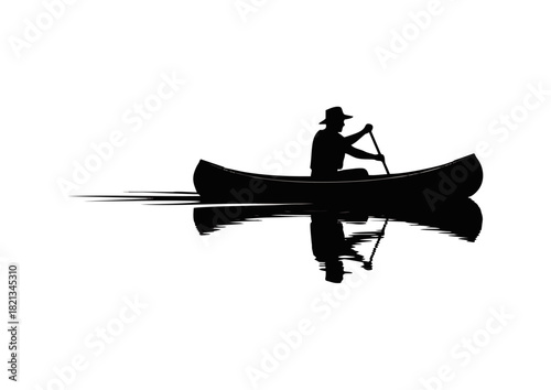 Serene Canoeist Silhouette Reflecting on Calm Water