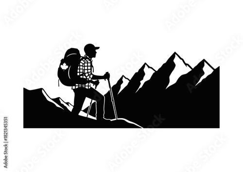 Dynamic illustration of a lone adventurer navigating a challenging mountain ascent, embodying the spirit of outdoor exploration and the thrill of high-altitude trekking in rugged wilderness