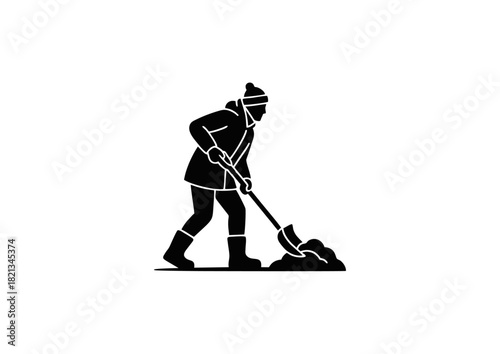 Shoveling Snow Icon of a Person Clearing a Path in Winter Conditions