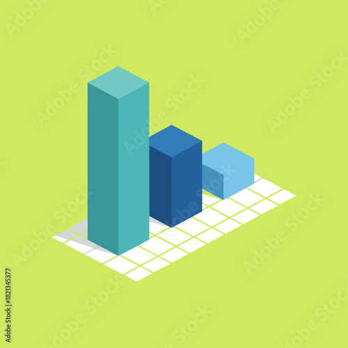 Isometric bar chart graph icon logo flat vector design