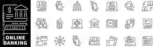 Online banking vector icons in line style. Online banking related icons. Banking icons set