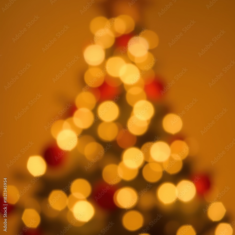 Obraz premium Bokeh Christmas tree with warm lights and festive decorations 