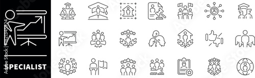 Specialist vector icons in line style. Specialist related icons set