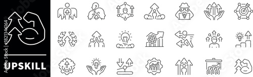 Upskill vector icons in line style. Upskill related icons set. Outline skill icons