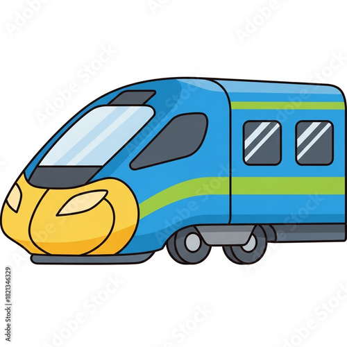 Vibrant Cartoon High-Speed Train with Yellow Front and Blue Body