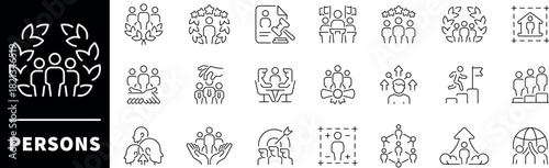 Persons vector icons in line style. Persons, community, society related icons collection. People outline vector icons