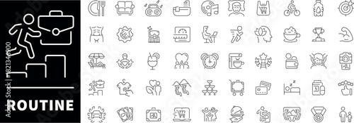 Routine icons set. Routine vector icons in line style. Lifestyle related icons