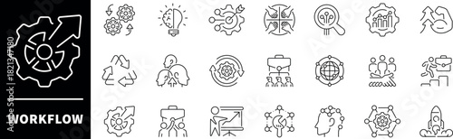 Workflow vector icons in line style. Workflow Related icons set. Process symbols