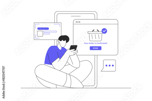 Confirmation of an online order. Delivery Confirmation Digital App for Secure Package Delivery. Flat Cartoon Vector Illustration, icon Stylish abstract design landing page web