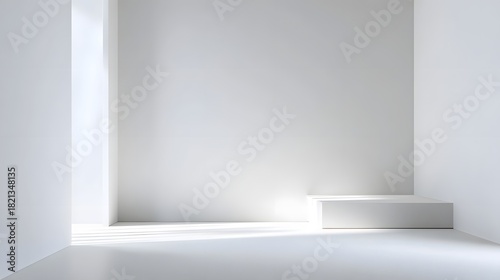 Wallpaper Mural Minimalist modern interior design featuring a stark white room with geometric forms and striking natural light casting patterned shadows on the polished floor and walls Torontodigital.ca