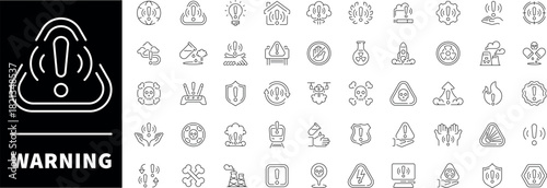Warning icons collection. Thin line icons related to danger and warning. Warning alert