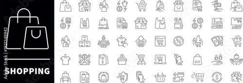 Shopping thin line icons collection. Buy, purchase, shopping related icons set. Line style shopping icons