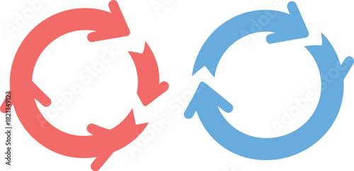 Distinctive pair of red and blue circular arrow icons symbolizing continuous cycles, refresh actions, and perpetual motion, ideal for graphic design elements and user interface