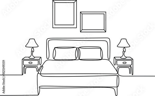 Elegant Bed Design with Continuous Line Art and Nightstands