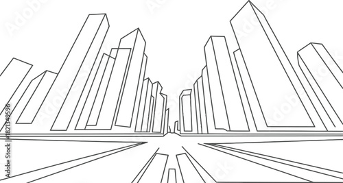 Angular Skyscrapers Geometric Perspective of a Modern Cityscape in Line Art