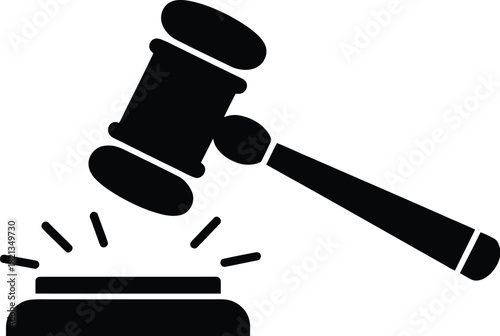 Striking black gavel icon, symbolizing justice, legal authority, and decisive action. Ideal for courtroom verdicts, legal proceedings, auction bids, and official rulings
