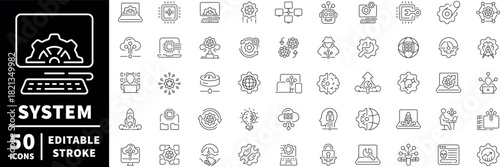 System administration icons set: editable line icons, linear, tech and it symbols