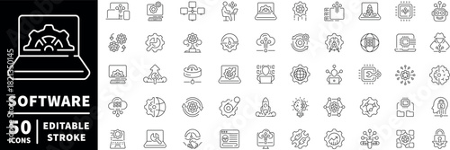 Software icons set. editable line icons, linear, app development and tech symbols