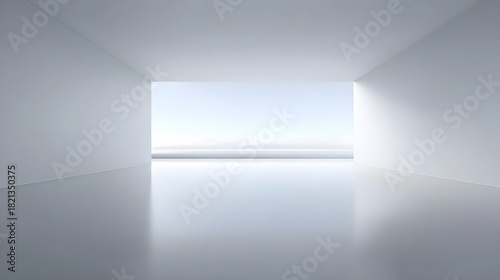 Wallpaper Mural Expansive minimalist architecture with smooth white walls and a reflective floor leads to a tranquil view of the sky and horizon suggesting peace and future possibilities Torontodigital.ca